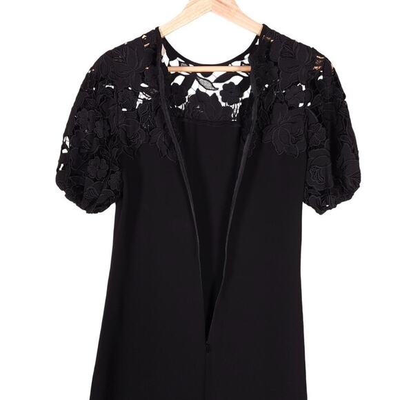 Shoshanna Anthropologie Womens Dress 0 Black Floral Lace A Line Mini Puff Sleeve - Picture 10 of 13